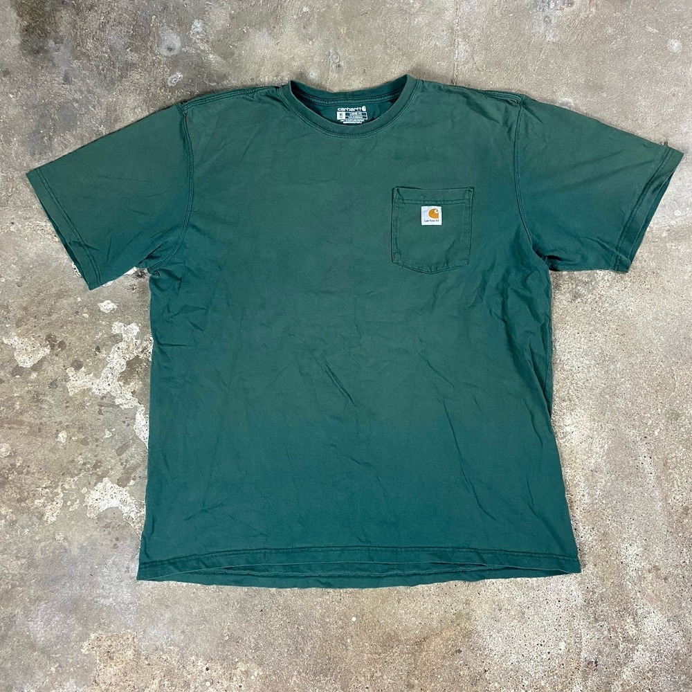 Carhartt T-Shirt Size XL Tall Green Loose Fit Short Sleeve Crew Neck Work‎ Wear